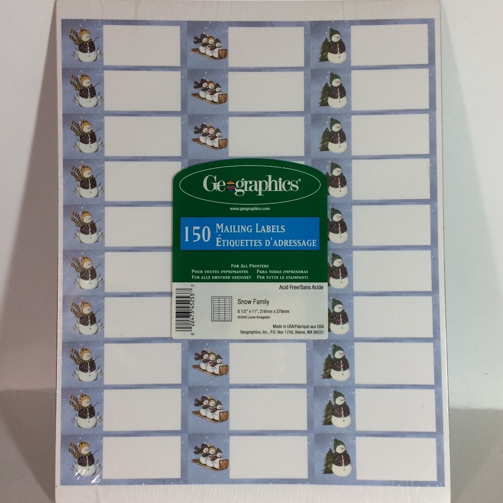 Geographics 150 Holiday Mailing Labels Snow Family